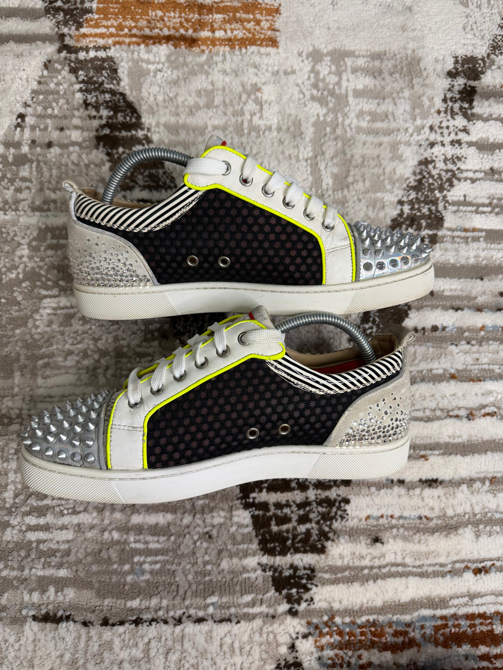 Christian Louboutin Mens Trainers EU42 UK8 - Grey & Neon Green with Crystal Heel - Very Rare