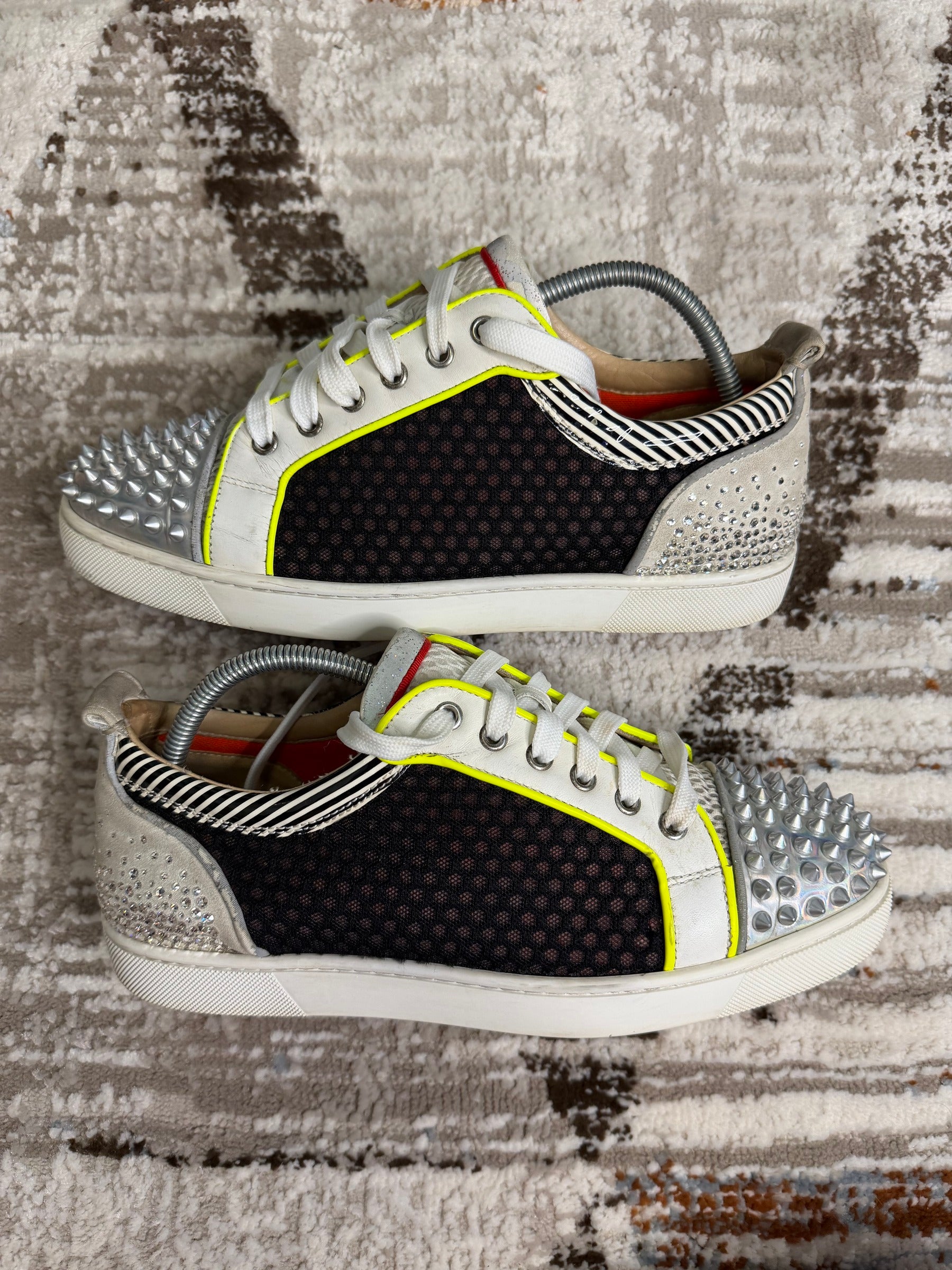 Christian Louboutin Mens Trainers EU42 UK8 - Grey & Neon Green with Crystal Heel - Very Rare