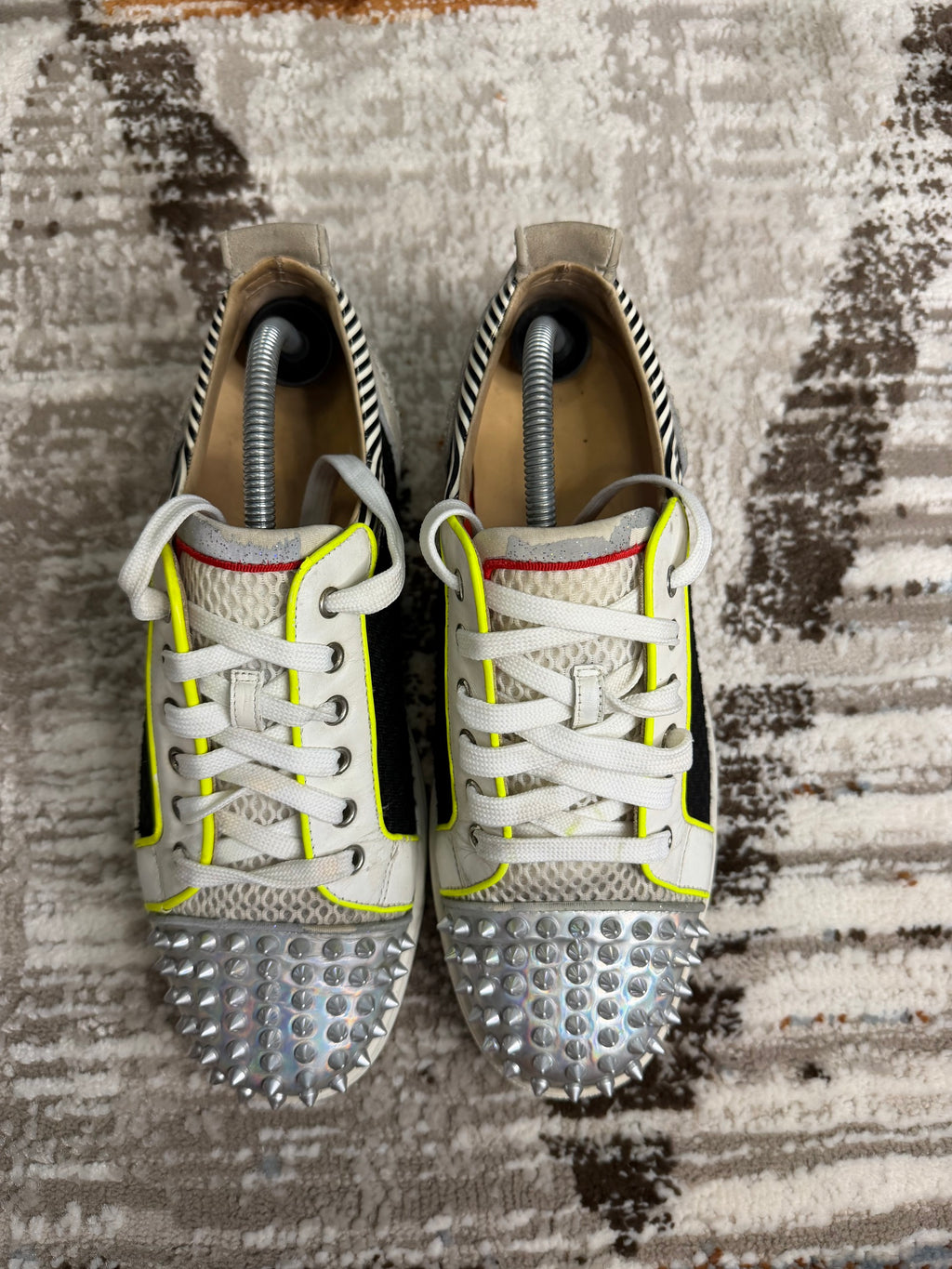 Christian Louboutin Mens Trainers EU42 UK8 - Grey & Neon Green with Crystal Heel - Very Rare