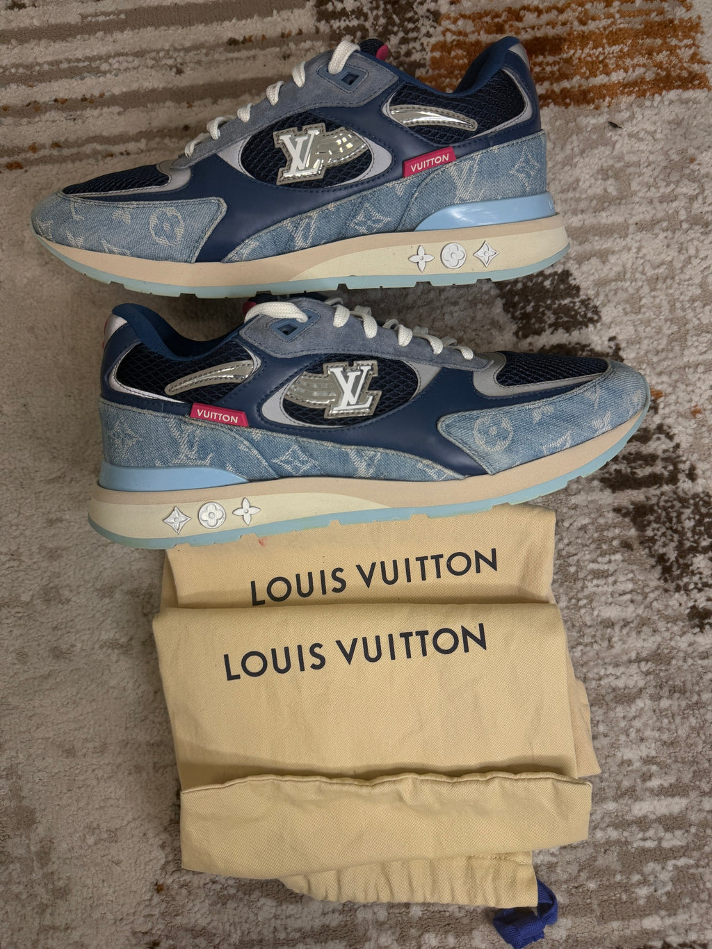 Louis Vuitton Run Away Trainers LV9 (UK9-10) - Blue Monogram & Pink - Discontinued