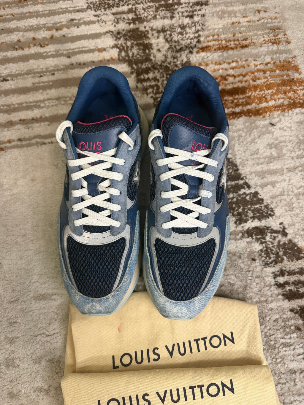 Louis Vuitton Run Away Trainers LV9 (UK9-10) - Blue Monogram & Pink - Discontinued