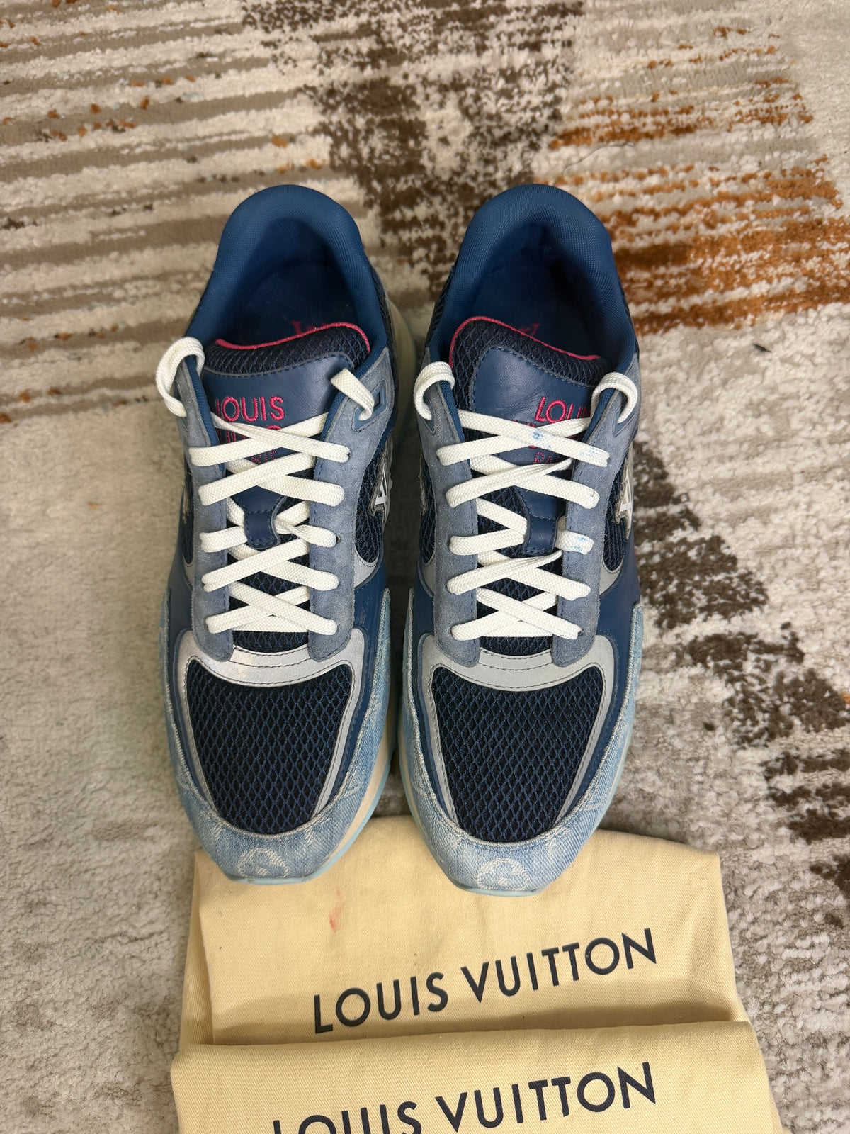 Louis Vuitton Run Away Trainers LV9 (UK9-10) - Blue Monogram & Pink - Discontinued