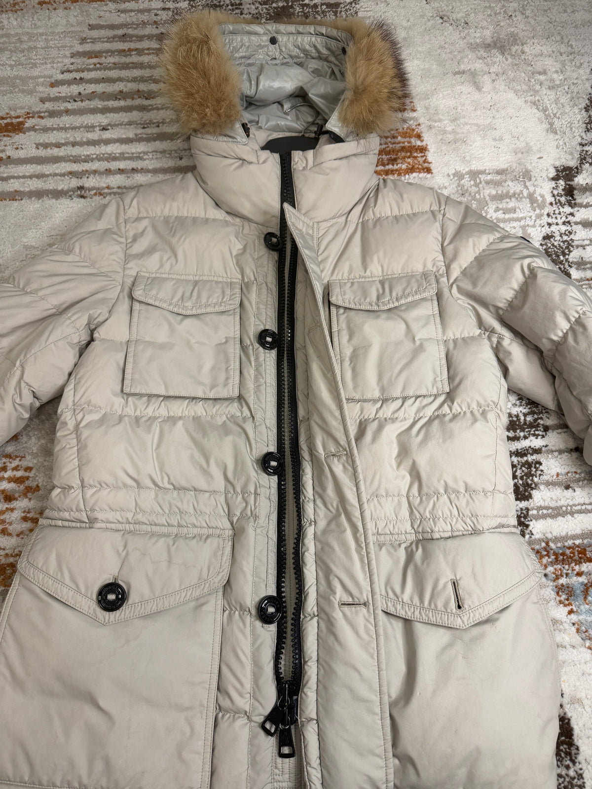 Moncler Augert Down Parka Mens Size 3 (M-L) - Cream - With Original Fur