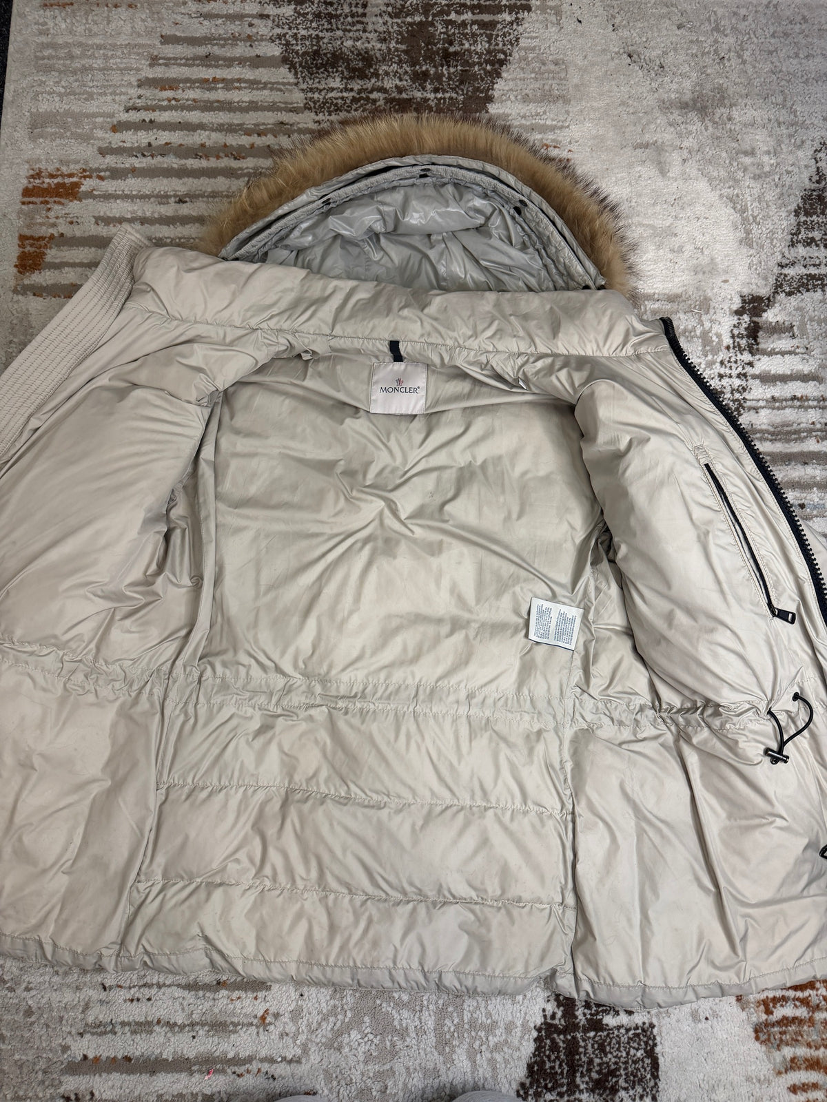 Moncler Augert Down Parka Mens Size 3 (M-L) - Cream - With Original Fur