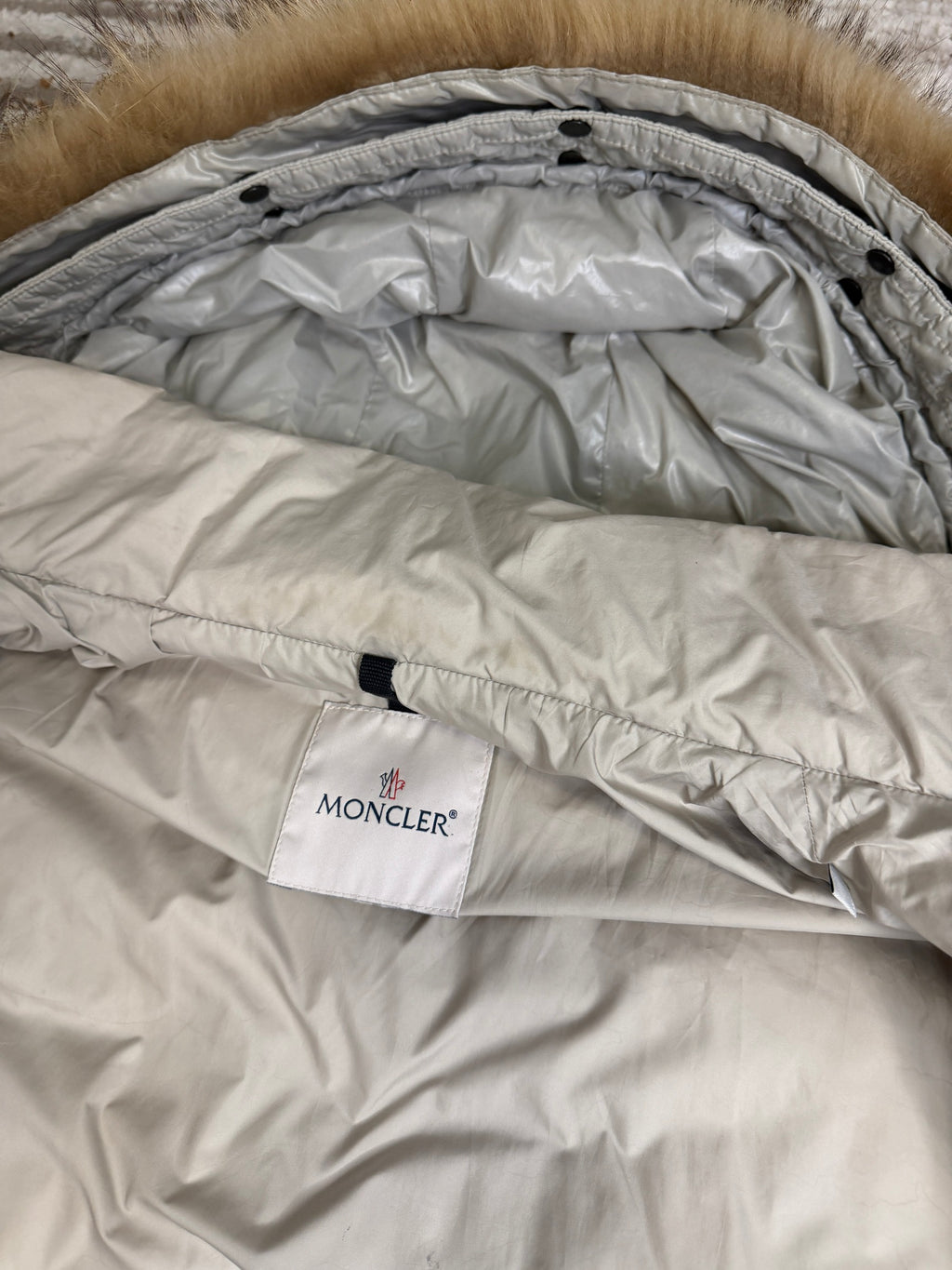 Moncler Augert Down Parka Mens Size 3 (M-L) - Cream - With Original Fur